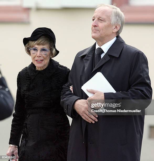 Former opera singer Anneliese Rothenberger and president of the state parliament of Baden-Wuerttemberg Peter Straub are seen after a funeral service...