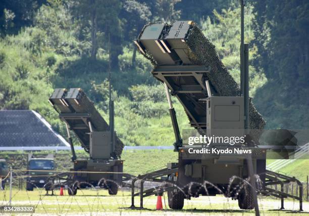 Patriot Advanced Capability-3 missile interceptors are deployed at the Ground Self-Defense Force's base in the city of Konan on Aug. 18 during an...