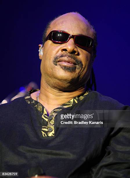 Musician Stevie Wonder performs on stage in concert at the Brisbane Entertainment Centre on October 25, 2008 in Brisbane, Australia.