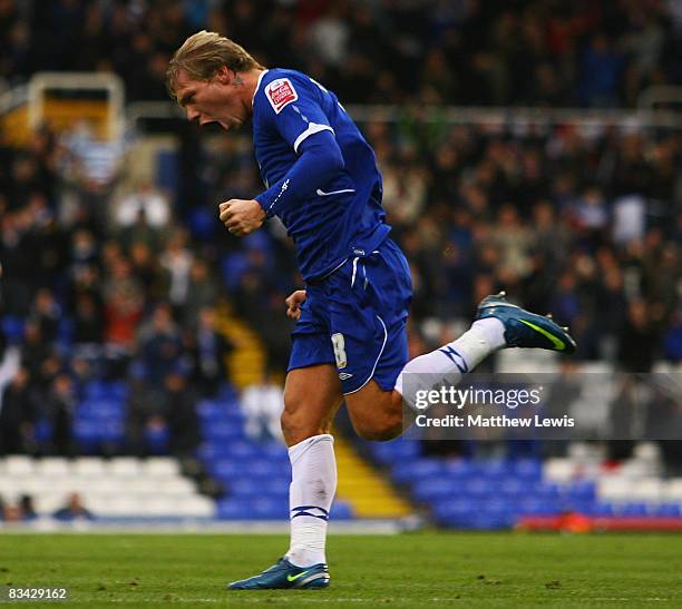 Garry O'Connor of Birmingham celebrates his first goal during the Coca-Cola Championship match between Birmingham City and Sheffield Wednesday at St...