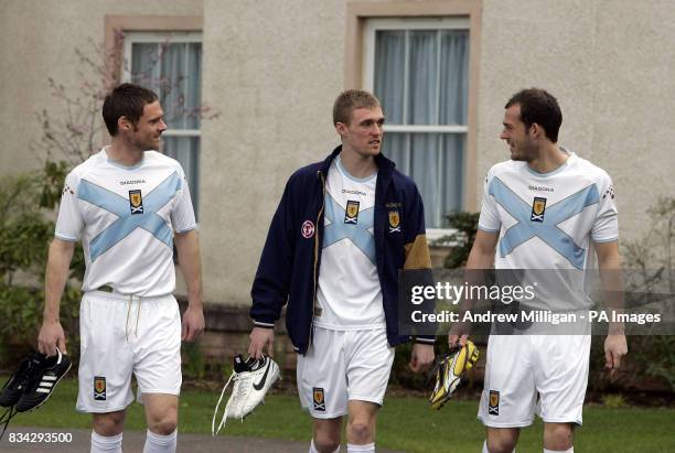 Scotland player Graham Alexander Darren Fletcher and Steven Fletcher after a team picture after a Press Conference at Cameron House Hotel, Loch...