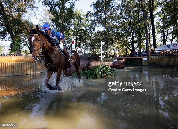 Nicolas Touzaint of France on Tatchout in action during the Cross Country event of the Les Etoiles de Pau in the HSBC FEI Classics Series on October...