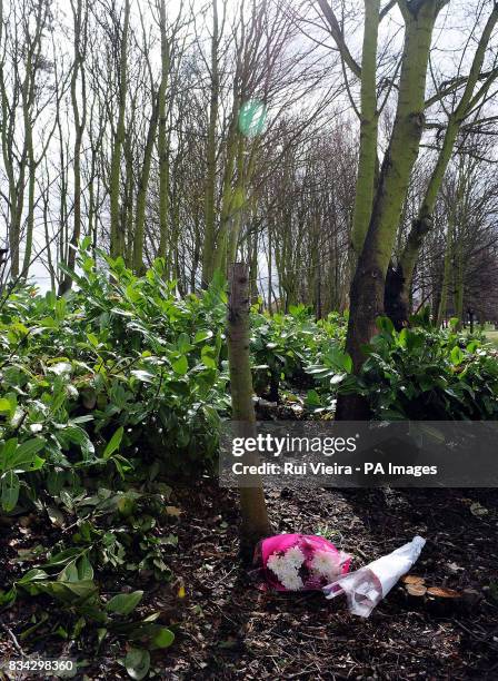 Flowers at the scene where a teen was found hanged at Litchfiled Road, Wednesfield, Wolverhampton.