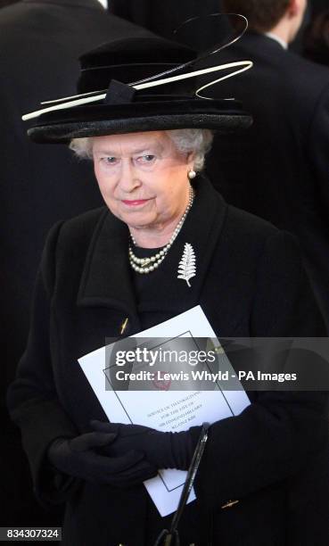 Queen Elizabeth II leaves the service of Thanksgiving for the life of Sir Edmund Hillary at St. George's Chapel, Windsor.