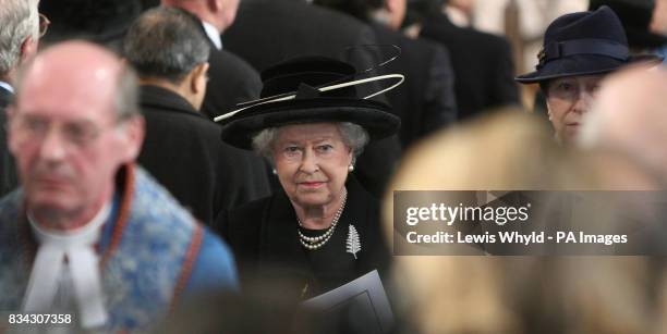 Queen Elizabeth II leaves the service of Thanksgiving for the life of Sir Edmund Hillary at St. George's Chapel, Windsor.