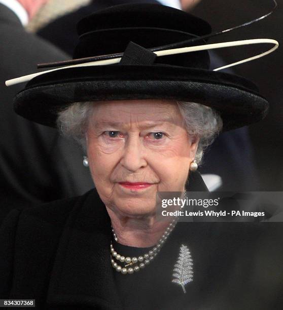 Queen Elizabeth II leaves the service of Thanksgiving for the life of Sir Edmund Hillary at St. George's Chapel, Windsor.