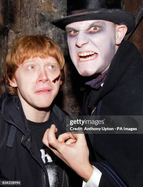 Rupert Grint from Harry Potter with Jack the Ripper at the official Celebrity launch of the Jack the Ripper show at The London Dungeon, Tooley Street.