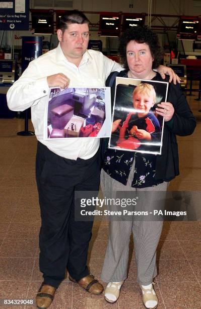 Paul and Andrea Gallagher from Orpington, Kent, at Heathrow Airport's Terminal 4, ahead of flying to the Bahamas to give evidence at the trial of...