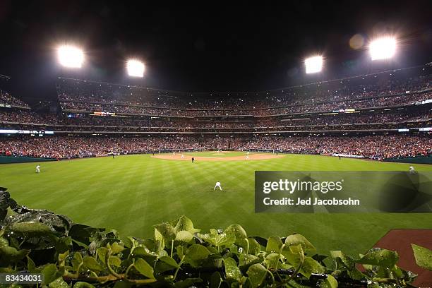 The Philadelphia Phillies take on the Tampa Bay Rays during game three of the 2008 MLB World Series on October 25, 2008 at Citizens Bank Park in...