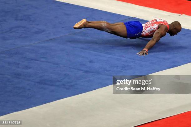 Donnell Whittenburg competes on the Floor Exercise during the P&G Gymnastics Championships at Honda Center on August 17, 2017 in Anaheim, California.