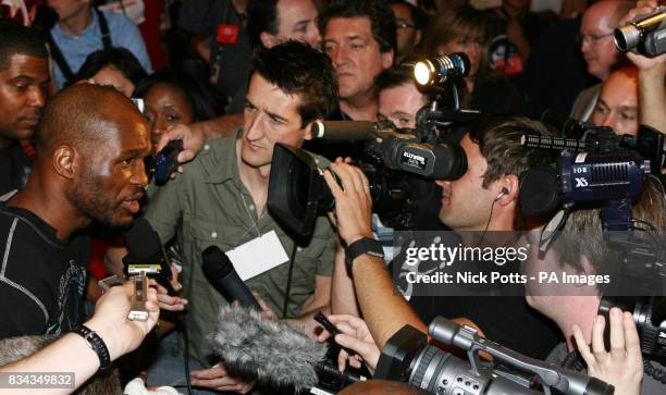 American boxer Bernard Hopkins talks to the media during his open workout at the Planet Hollywood Hotel ahead of Saturday's bout against Joe Calzaghe...