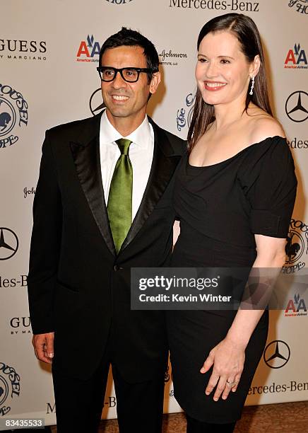 Dr. Reza Jarrahy and actress Geena Davis pose during the cocktail reception at the 30th anniversary Carousel of Hope Ball to benefit the Barbara...