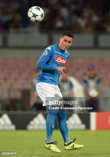 Jose Callejon of SSC Napoli in action during the UEFA Champions League Qualifying Play-Offs Round First Leg match between SSC Napoli and OGC Nice at...