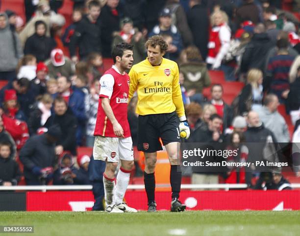 Arsenal goalkeeper Jens Lehmann and team mate Francesc Fabregas