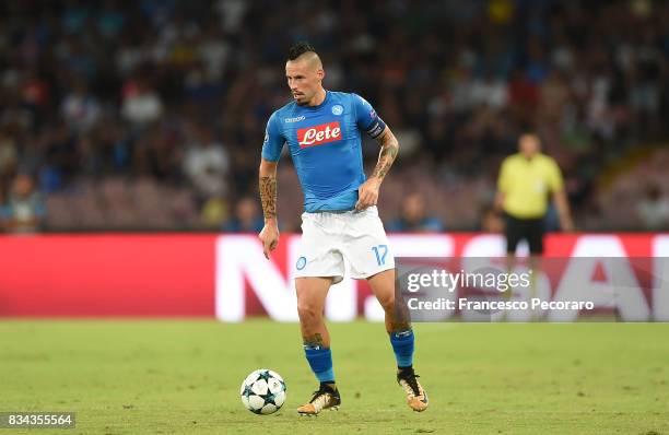 Marek Hamsik of SSC Napoli in action during the UEFA Champions League Qualifying Play-Offs Round First Leg match between SSC Napoli and OGC Nice at...
