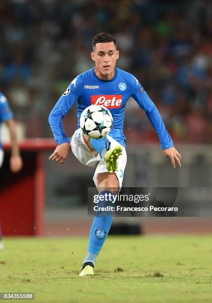 Jose Callejon of SSC Napoli in action during the UEFA Champions League Qualifying Play-Offs Round First Leg match between SSC Napoli and OGC Nice at...