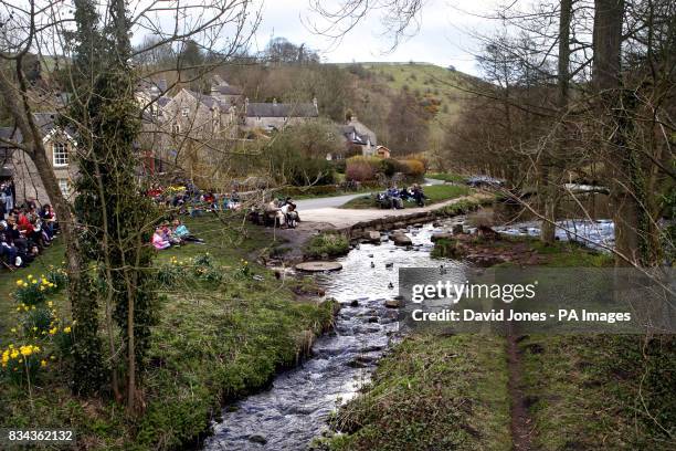 The hamlet of Milldale, beside the river Dove in Dovedale in the Derbyshire Peak District.
