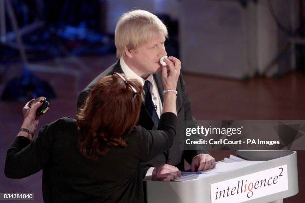 London Mayoral candidate, Boris Johnson, during a short intermission whilst speaking at the Sky News Mayoral Debate at Cadogan Hall in London. It is...