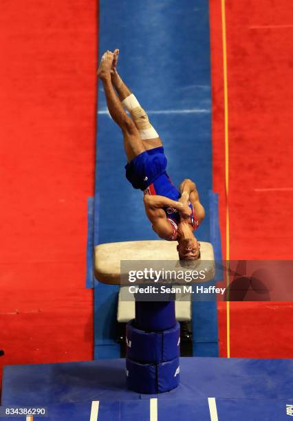 Donothan Bailey competes during the Vault P&G Gymnastics Championships at Honda Center on August 17, 2017 in Anaheim, California.