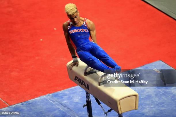 Donothan Bailey competes on the Pommel Horse P&G Gymnastics Championships at Honda Center on August 17, 2017 in Anaheim, California.