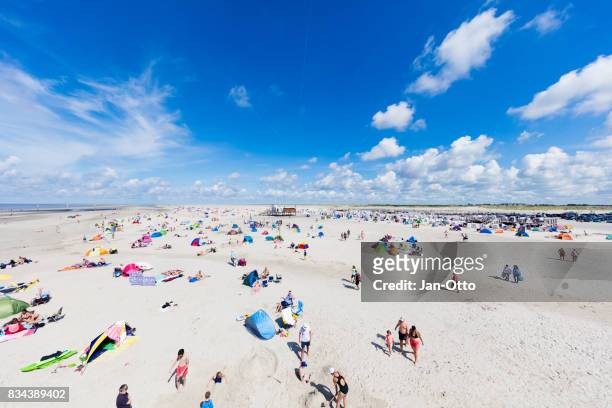 beach of st. peter-ording in germany during summer time - sankt peter ording stock pictures, royalty-free photos & images