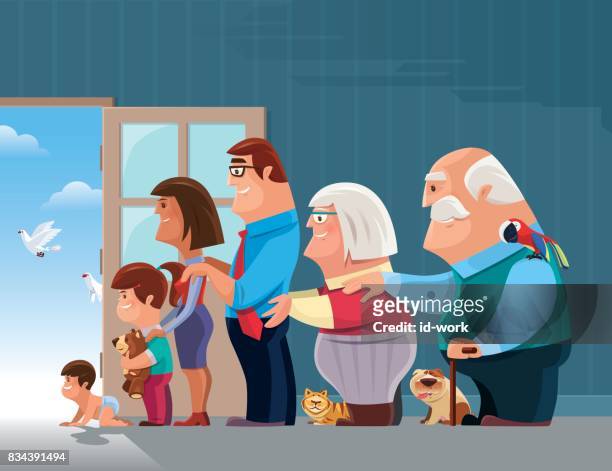 lineup of cheerful family - flying dad son stock illustrations