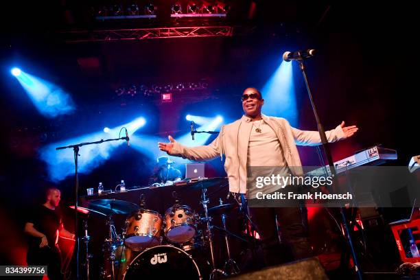 Singer Master Gee of the American band The Sugarhill Gang performs live on stage during a concert at the Columbia Theater on August 16, 2017 in...