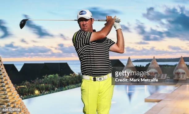 Scott Hend of Australia hits his tee shot on the 17th hole during day two of the 2017 Fiji International at Natadola Bay Championship Golf Course on...