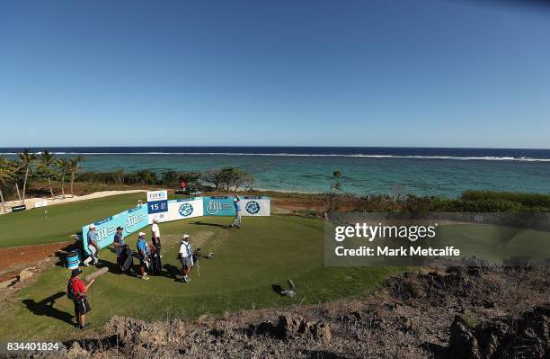 Vijay Singh of Fiji hits his tee shot on the 15th hole during day two of the 2017 Fiji International at Natadola Bay Championship Golf Course on...