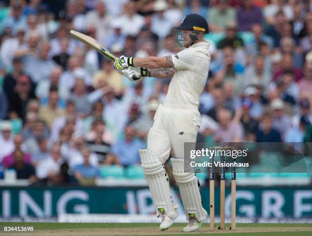 Ben Stokes of England batting during day two of the 3rd Investec test between England and South Africa at The Kia Oval on July 28, 2017 in London,...