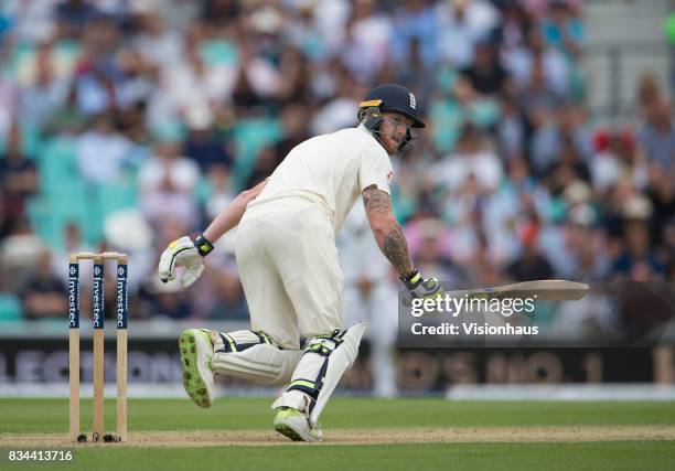 Ben Stokes of England batting during day two of the 3rd Investec test between England and South Africa at The Kia Oval on July 28, 2017 in London,...