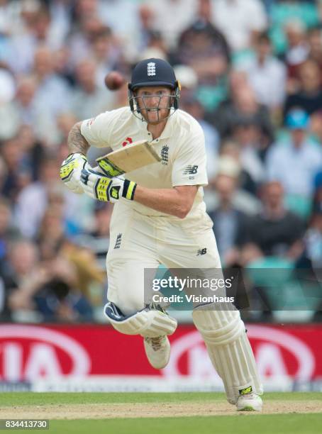 Ben Stokes of England batting during day two of the 3rd Investec test between England and South Africa at The Kia Oval on July 28, 2017 in London,...