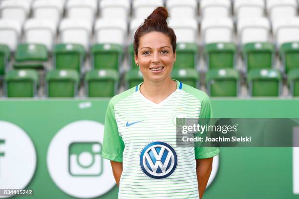 Vanessa Bernauer of VfL Wolfsburg Women's poses during the team presentation at AOK Stadion on August 16, 2017 in Wolfsburg, Germany.