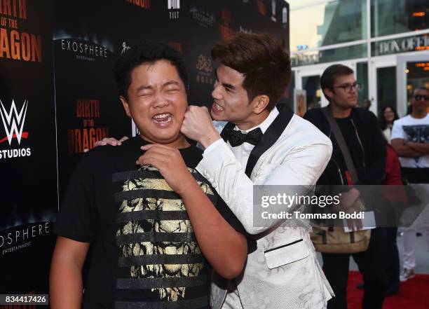 Hudson Yang and Phillip Ng attend the Premiere Of WWE Studios' "Birth Of The Dragon" at ArcLight Hollywood on August 17, 2017 in Hollywood,...