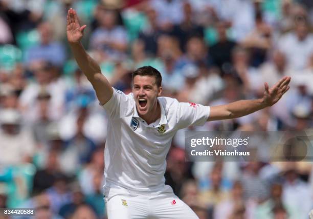 Morne Morkel of South Africa successfully appeals for the wicket of Alastair Cook of England during day two of the 3rd Investec test between England...