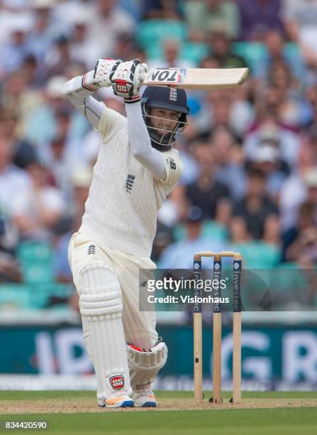 Moeen Ali of England batting during day two of the 3rd Investec test between England and South Africa at The Kia Oval on July 28, 2017 in London,...