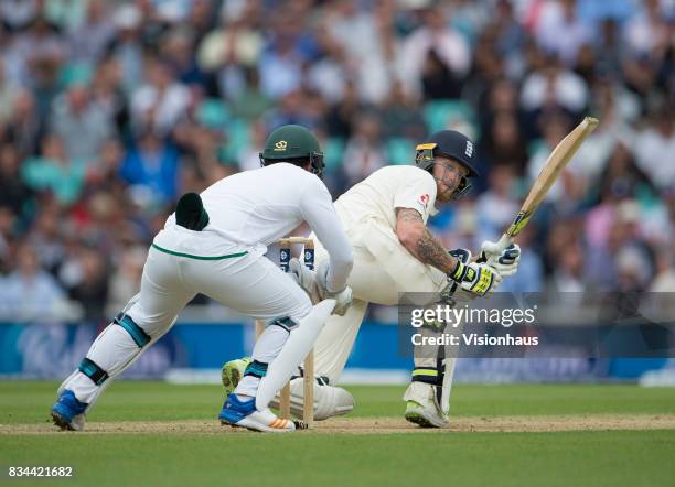 Ben Stokes of England batting during day two of the 3rd Investec test between England and South Africa at The Kia Oval on July 28, 2017 in London,...