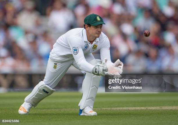 Quinton de Kock of South Africa during day two of the 3rd Investec test between England and South Africa at The Kia Oval on July 28, 2017 in London,...