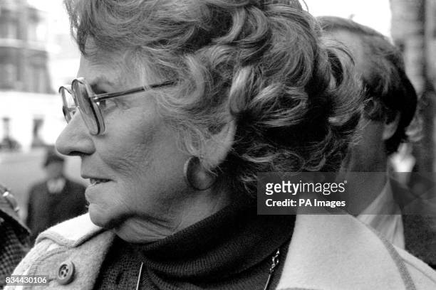 Mary Whitehouse, General Secretary of the National Viewers' and Listeners' Association in London for the trial of National Theatre director Michael...