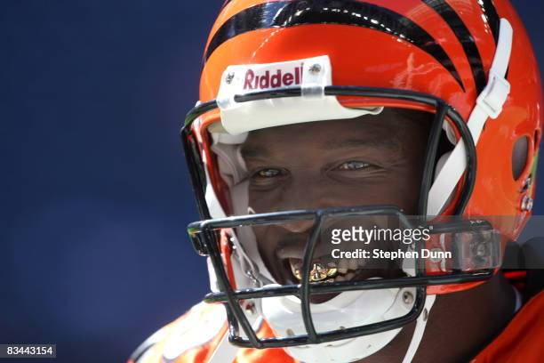 Wide receiver Chad Johnson of the Cincinnati Bengals warms up for the game with the Houston Texans on October 26, 2008 at Reliant Stadium in Houston,...