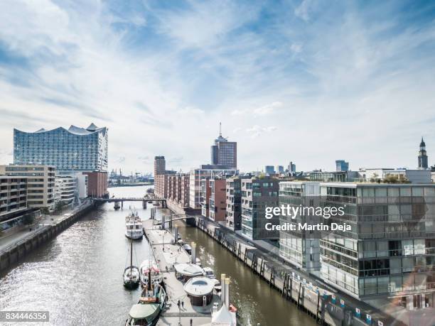 hamburg hafencity aerial view hdr - hamburger hafen stock-fotos und bilder