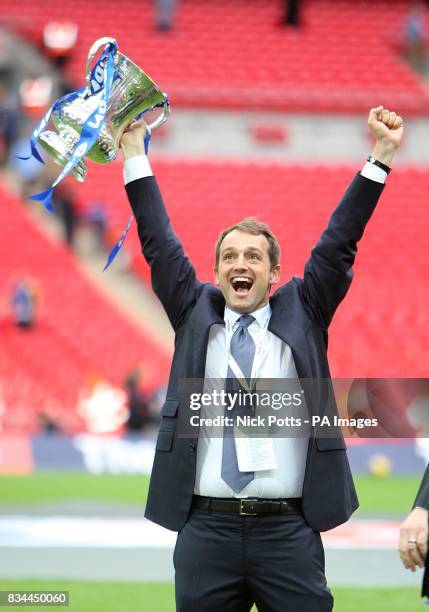 Portsmouth owner Alexandre Gaydamak celebrates with the FA Cup