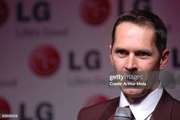 Vice-President, Marketing, LG Electronics Canada, Andrew Barrett, speaks at the LG Fashion Fusion Closing Night Gala at Nathan Phillips Square on...