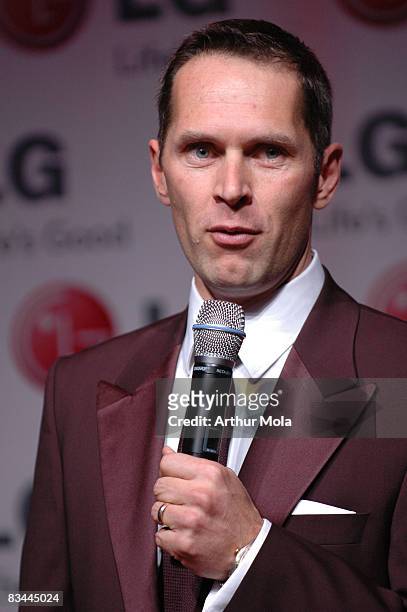 Vice-President, Marketing, LG Electronics Canada, Andrew Barrett, speaks at the LG Fashion Fusion Closing Night Gala at Nathan Phillips Square on...