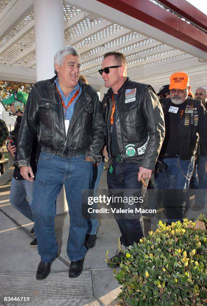 Comedian Jay Leno and actor Robert Patrick attend the 25th Annual Love Ride on October 26, 2008 in Los Angeles, California.