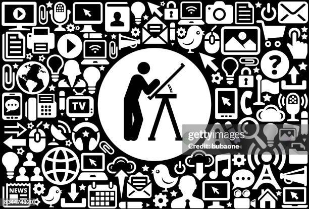 building blueprints icon black and white internet technology background - architect computer stock illustrations