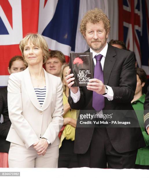 Author Sebastian Faulks with Ian Fleming's niece Lucy Fleming during the launch of the new James Bond novel 'Devil May Care' - published for the...