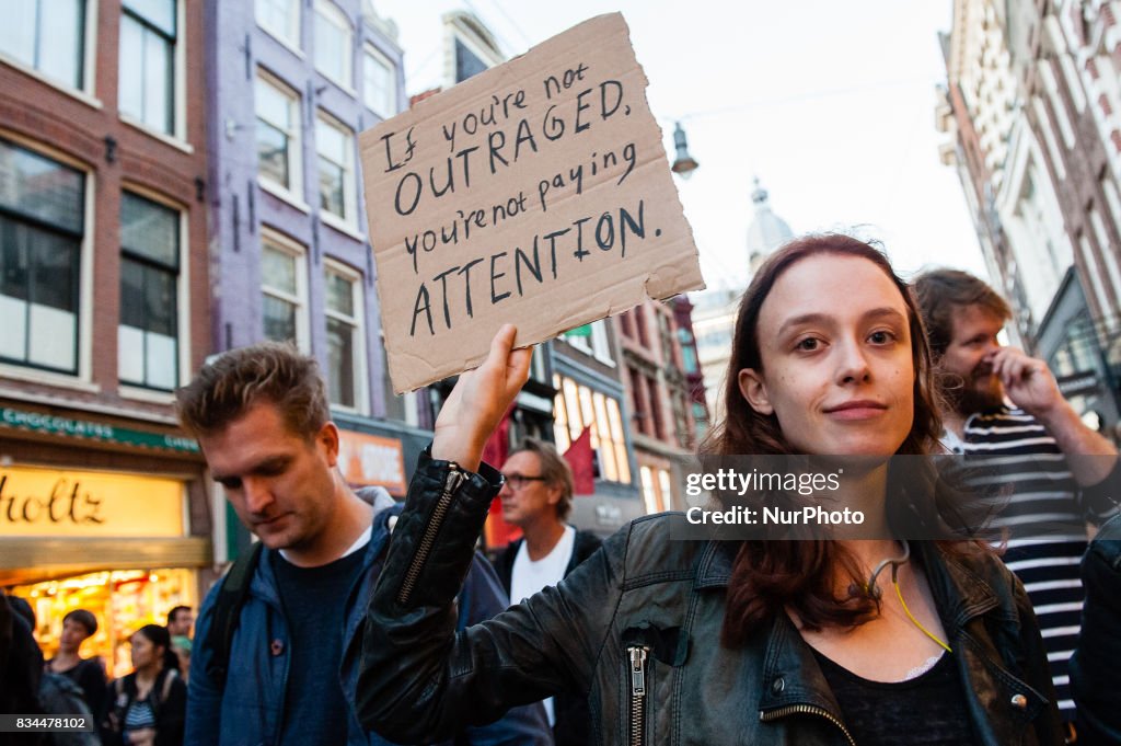 Protest in Amsterdam in solidarity with the anti-fascists in Charlottesville