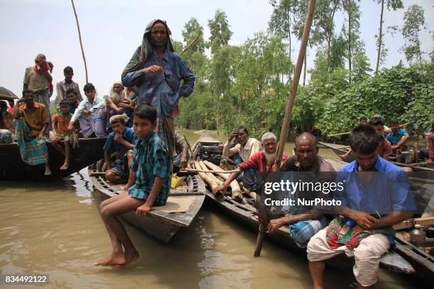 Bangladeshi flood victims waiting for relief materials in Gaibandha, northern Bangladesh on August 15, 2017. More than 50 people have died in flood...