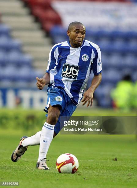 Wilson Palacios of Wigan Athletic in action during the FA Barclays Premier League match between Wigan Athletic v Aston Villa at the JJB Stadium on...